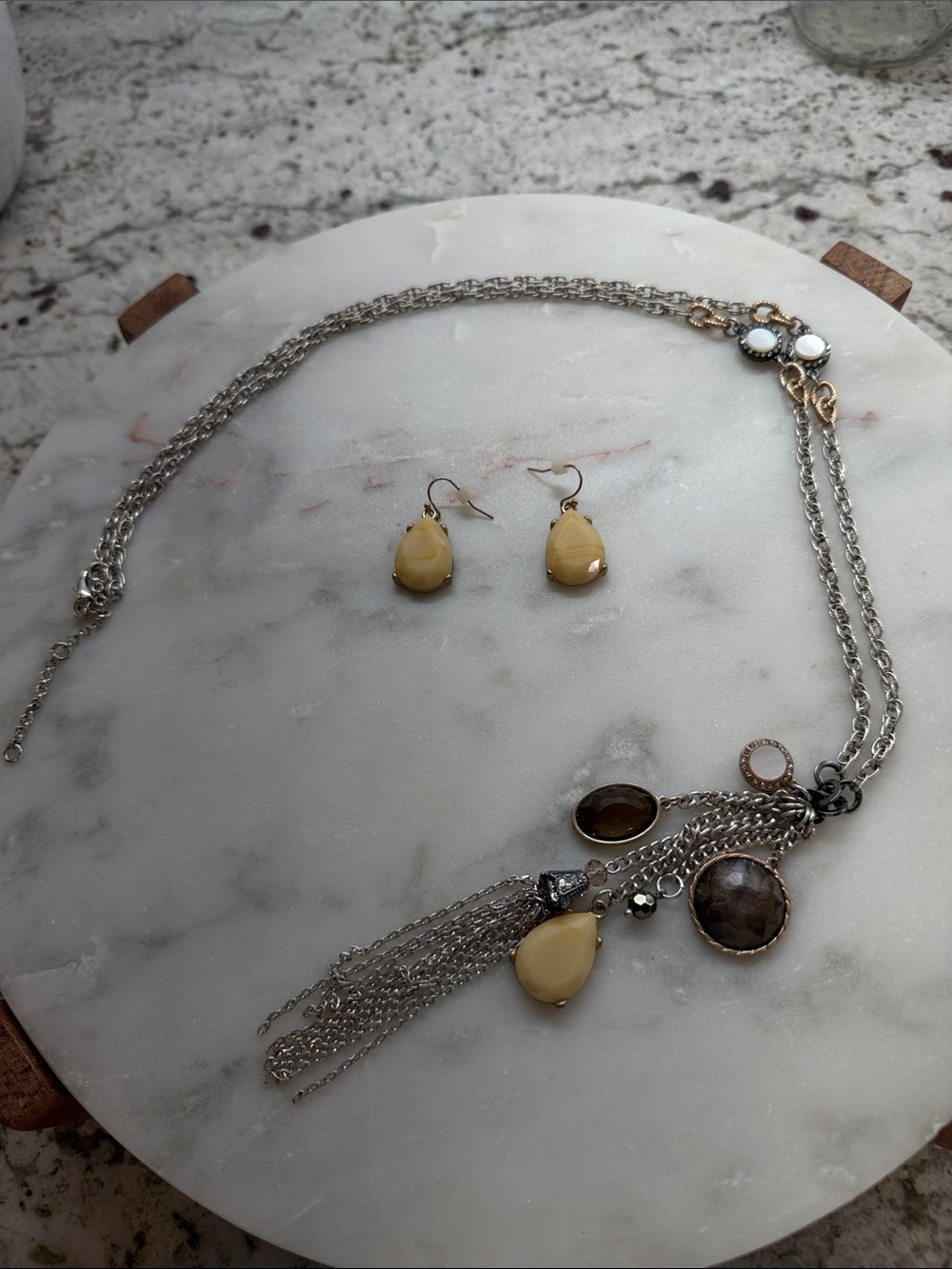 Yellow Teardrop Pendant Necklace and Earring Set - Women Jewelry